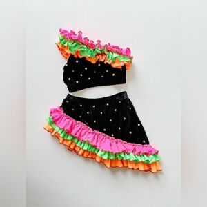 Figure Skating/Dance Wear Two piece A-Symmetrical - Black/Neon Colors - Size4-5T